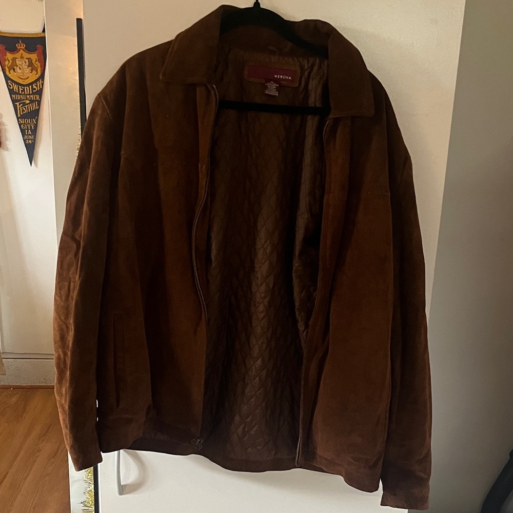 Merona Men’s Dark Brown Suede Bomber Jacket